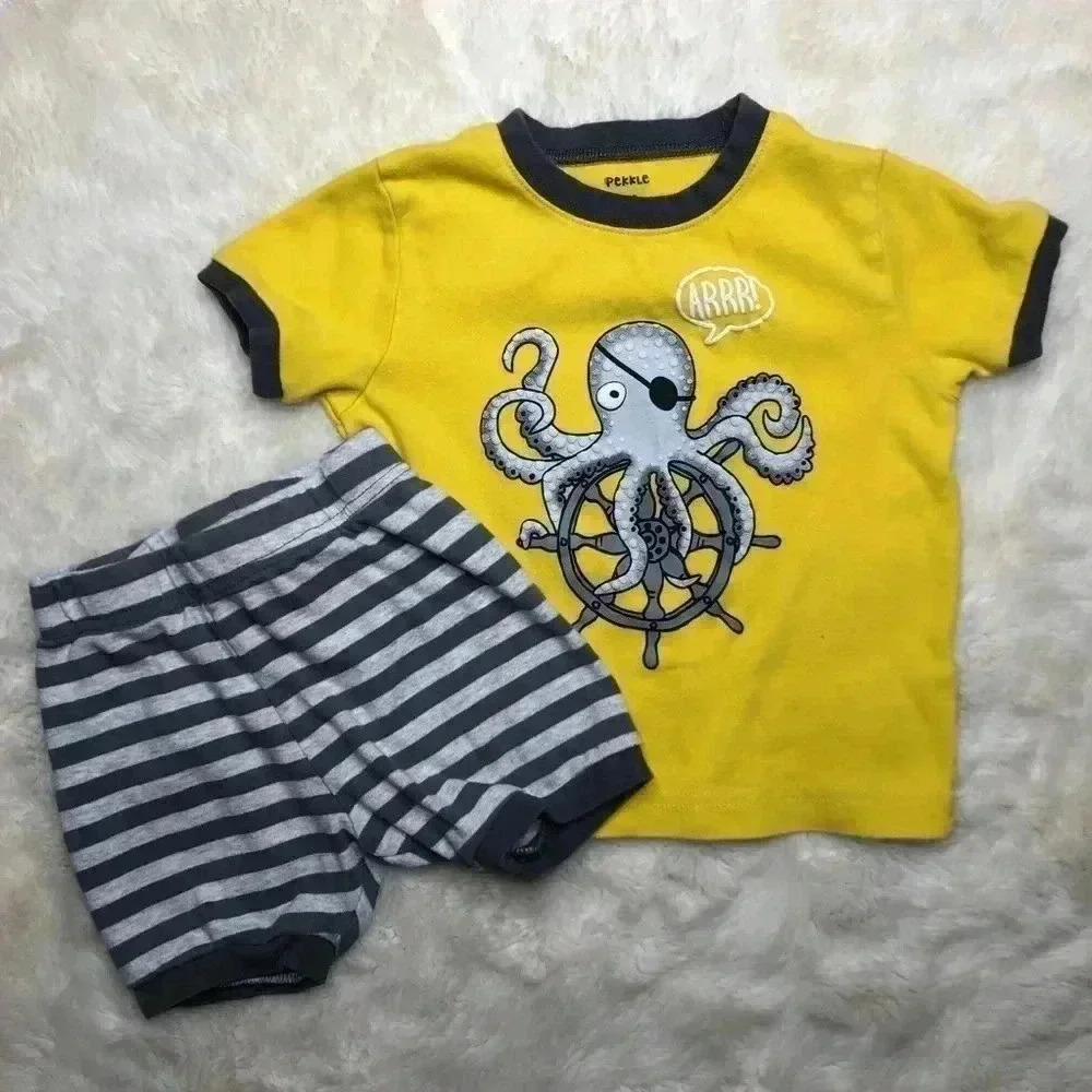 Pekkle Octopus Pajamas Yellow/Grey Size 2-3 Years